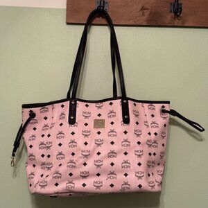 Authentic MCM Pink Liz Shopper Tote & Reversible Pouch Set - Medium